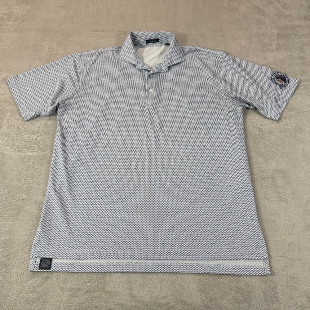 Turtleson Mens L Performance Shannopin Country Club Blue Floral Golf Polo Shirt